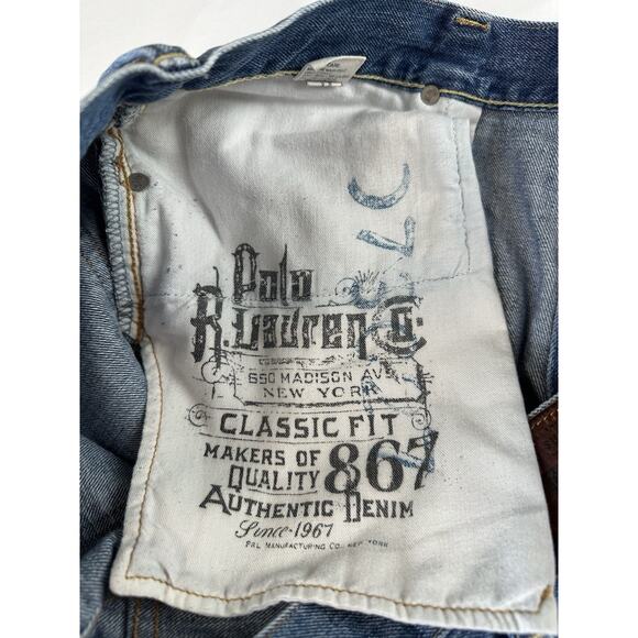 Polo Ralph Lauren Classic Jeans Mens 40x30 Blue 867 Distressed Medium Wash Denim - Picture 16 of 16